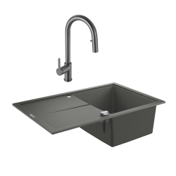 K400 évier en quartz composite avec égouttoir réversible 780x500 mm + Ceramia Timeless mitigeur (G31639TML2BGM-SET)