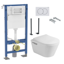 Pack Autoportant Bati-support Geberit Duofix + WC sans bride Lucco Avva + Abattant softclose + Plaque blanche (AvvaGebX)