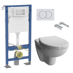 Geberit Pack Bati-support Geberit Autoportant Duofix + WC sans bride Vitra Normus SpinFlush+ Abattant softclose + Plaque blanche (Normus