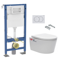 Pack WC Bâti-support Duofix + Cuvette suspendue sans brides + Abattant frein de chute + Plaque blanche + 2 Pieds support Geberit