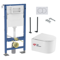 Geberit Bâti-support Geberit + WC sans bride Swiss Aqua Technologies + Abattant SoftClose + pieds autoportants + Plaque (DelanoTQGebX)
