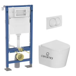 Pack WC bâti-support Duofix 112cm + WC suspendu sans bride + abattant SoftClose + plaque blanche (CETORGEBX-SP)