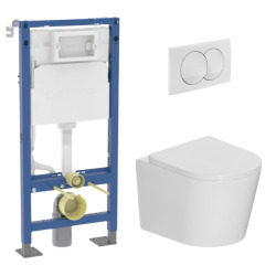 Rapid SL Pack WC bâti + WC suspendu sans bride avec abattant SoftClose Swiss Aqua Technologies + plaque (GRRSTBRWR01MAN-FR)