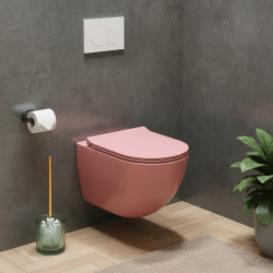 PixL WC suspendu en céramique Tornado Quiet Flush, fixations invisibles + abattant Soft-Close, Rose mat (CEPX010RTORPPM)