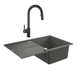 Grohe K400 Evier en quartz composite avec égouttoir réversible 780x500 mm + Ceramia Timeless mitigeur (G31639TML2BM-SET)