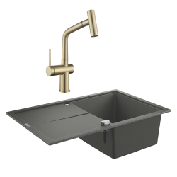 Grohe K400 Evier en quartz composite avec égouttoir réversible 780x500 mm + Ceramia Timeless mitigeur (G31639TML1BG-SET)