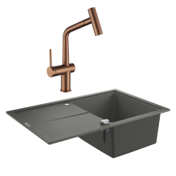 Grohe K400 Evier en quartz composite avec égouttoir réversible 780x500 mm + Ceramia Timeless mitigeur (G31639TML1BCP-SET)