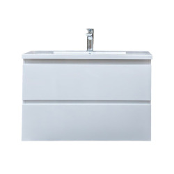 B-Way 79x50x45 cm meuble de salle de bain suspendu avec lavabo en marbre coulé, 2 tiroirs, blanc brillant (BWAY280WU)