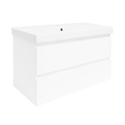 B-Way 99x50x45 cm meuble de salle de bain suspendu 2 tiroirs avec lavabo en céramique, blanc brillant(BWAY2100WU1BI)