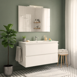 Swiss Aqua Technologies B-Way 79x50x45 cm meuble de salle de bain suspendu avec lavabo en marbre coulé, 2 tiroirs, blanc brillant (BWAY280WU)
