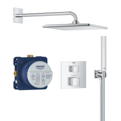 Grohe Precision Cube Set de douche encastrée avec mitigeur thermostatique + Douche de tête + Douchette, chrome (G34879000)