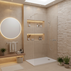 Grohe Pack Douche Complet – Paroi Walk-In 120x200 Chrome + Colonne Grohe Tempesta 3 Jets + Receveur Marbre Coulé Blanc 120x80 (SAT120C