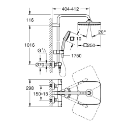 Pack Douche Complet – Paroi Walk-In 100x200 Chrome + Colonne Grohe Vitalio 2 Jets + Receveur Marbre Coulé Blanc 120x90 (SAT100C8
