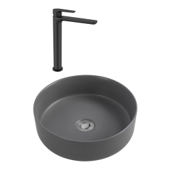 PixL 36x36x13,5 cm vasque à poser + Swiss Aqua Technologies Mood mitigeur lavabo XL + Ceramia PixL bonde (CEPX36GRMSAT285C)