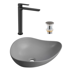 PixL 50,5x38x18 cm vasque à poser + Swiss Aqua Technologies Mood mitigeur lavabo XL + Ceramia PixL bonde (CEPX505GRMSAT285C)