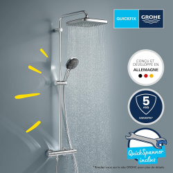 Pack Douche Complet – Paroi Walk-In 100x200 Chrome + Colonne Grohe Vitalio 2 Jets + Receveur Marbre Coulé Blanc 120x80 (SAT100C8