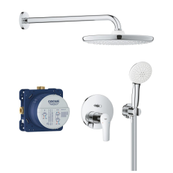 Pack Douche Complet – Paroi Walk-In 100x200 Chrome + Colonne Grohe Eurosmart 2 Jets + Receveur Marbre Coulé Blanc 120x90 (SAT100