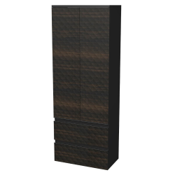 Cube Way 60x163x33 cm armoire de salle de bain suspendue haute, 2 tiroirs, décor pyramidal 3D, marron mat (CUBE3DV602D2ZHP)