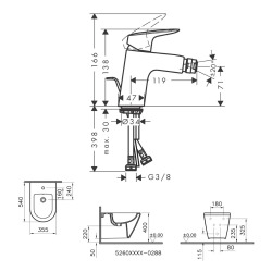 Vitra Integra bidet suspendu + trop-plein, 35,5x54 cm + Hansgrohe Logis 70 Mitigeur bidet (7042-028871204000)