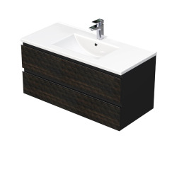 Cube Way 100x47,5x46 cm meuble de salle de bain suspendu 2 tiroirs avec lavabo en céramique, marron mat (CUBE3D1002ZHMOD)