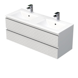 Cube Way 120x47,5x46 cm meuble de salle de bain suspendu 2 tiroirs avec double vasque en céramique, marron mat (CUBE3D1202ZBMOD)