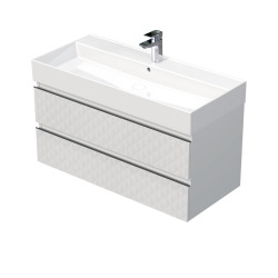Cube Way 100x47,5x46 cm meuble de salle de bain suspendu 2 tiroirs avec lavabo en céramique, blanc mat (CUBE3D461002ZBSAT)
