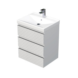 Cube Way 100x47,5x46 cm meuble de salle de bain suspendu 2 tiroirs avec lavabo en céramique, blanc mat (CUBE3D461002ZBSAT)