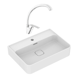 Strada II lavabo 600x430 mm 1 trou + Ideal Standard S-Line Pro mitigeur avec bec pivotant, chrome (T300001SBSLPRO281)