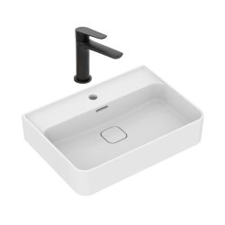 Strada II lavabo 600x430 mm 1 trou + Swiss Aqua Technologies Mood mitigeur lavabo sans tirette, noir mat (T300001SATBSM271C)