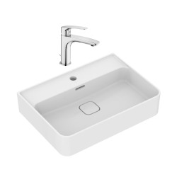 Strada II lavabo 600x430 mm 1 trou + Swiss Aqua Technologies Project mitigeur monocommande avec tirette (T300001SATBSPRO275)