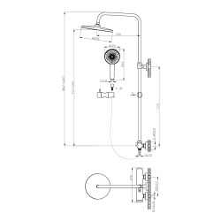 Système de douche mural avec mitigeur monocommande + douche de tête + douchette à main 3 jets, noir mat (SATSSPKCNEW)