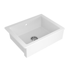 Infinitio 62x49,5x20,5 cm évier de cuisine timbre d'office en céramique, avec trop-plein, sans siphon, blanc (SATSINK6249)