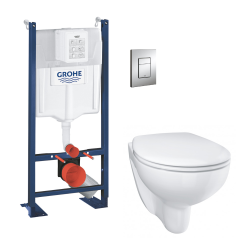 Pack Bâti autoportant RapidSL + Cuvette sans bride Bau Ceramic + Abattant déclipsable + Plaque Skate Chrome(ProjectBauClassic-1)