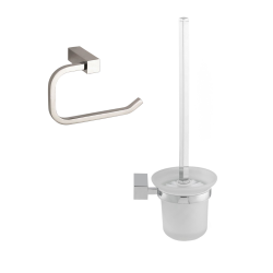 Multi set de porte-papier toilette + brosse WC en verre dépoli, chrome (ELEMULTI-SET3)