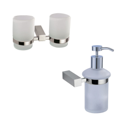 Multi set double pot à brosse à dent + distributeur de savon en verre dépoli, chrome (ELEMULTI-SET4)