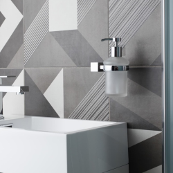 Multi set double pot à brosse à dent + distributeur de savon en verre dépoli + porte-serviettes, chrome (ELEMULTI-SET6)