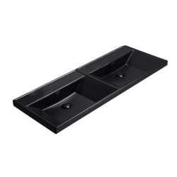 B-Way 120,5x46 cm meuble double vasque en céramique, 2 trous de robinetterie au milieu, trop-plein, noir mat (SATBW212046BKM)