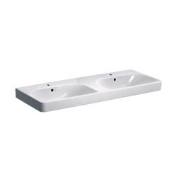 Smyle Square 120x48x16,5 cm lavabo double vasque, 2 trous de robinetterie au milieu, avec trop-plein, blanc (500.223.01.1)
