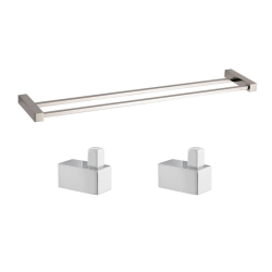 Multi set de deux crochets de salle de bain + porte-serviettes 2 barres, longueur de 60 cm, chrome (ELEMULTI-SET8)