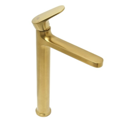 DARK mitigeur lavabo XL, or brossé + Ceramia PixL 36x12,5 cm vasque à poser, sans trop-plein, blanc brillant (SAT285PBZCEPX3636)