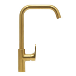 DARK mitigeur évier bras pivotant, or + Ceramia PixL 50x36,5x12 cm vasque à poser, sans trop-plein, blanc (SAT280LBZCEPX5037)