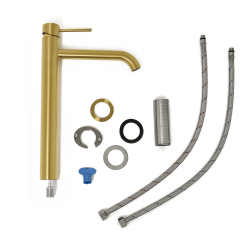 Aurum mitigeur lavabo haut 30,8 cm inox, or + Ceramia PixL 51x38x19 cm vasque à poser, sans trop-plein, blanc (SAT285BGCEPX5038)