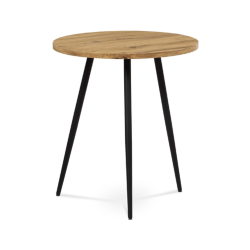 40x40x45 cm mini-table basse ronde en bois MDF marron, design industriel, pieds en métal noir laqué (AF3005OAK)