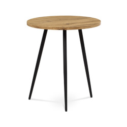 40x40x45 cm mini-table basse ronde en bois MDF marron, design industriel, pieds en métal noir laqué (AF3005OAK)