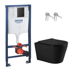 Rapid SL pack WC bâti-support + WC sans bride Ceramia avec abattant SoftClose + plaque noir mat (GRRCE14BMT01MAN-FR)
