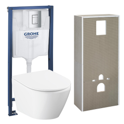 Solido + pack WC bâti-support 4 en 1 + WC suspendu sans bride Grohe avec abattant SoftClose + plaque (GRGRWR01-FR)