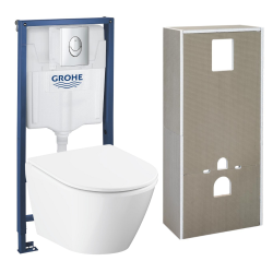 Solido + pack WC bâti-support 4 en 1 + WC suspendu sans bride Grohe avec abattant SoftClose + plaque (GRGRWR01-FR)