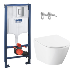 Solido + pack WC bâti-support 4 en 1 + WC suspendu sans bride Grohe avec abattant SoftClose + plaque (GRGRWR01-FR)