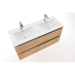 Modena 121x46 cm meuble double vasque en céramique, 2 trous pour robinetterie, blanc (M2N12046)