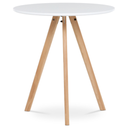 75x70x70 cm table ronde de salle à manger en MDF vernis blanc mat, design scandinave, pieds en bois de hêtre massif (DT320WT)